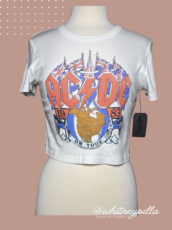 Junk Food Clothing Tops - Junk Food Clothing AC/DC 1983 On Tour White Graphic Cropped Baby Tee